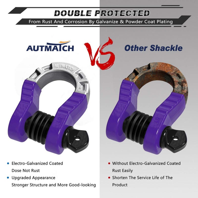 AUTMATCH D Ring Shackles 3/4"" Mega Shackle (2 Pack) 68 000Ibs Break Strength - Clevis Shackles 7/8"" Screw Pin and D Shackle Isolator & Washers Kit for Tow Strap Winch Off Road Vehicle Recovery  Purple - Image 5